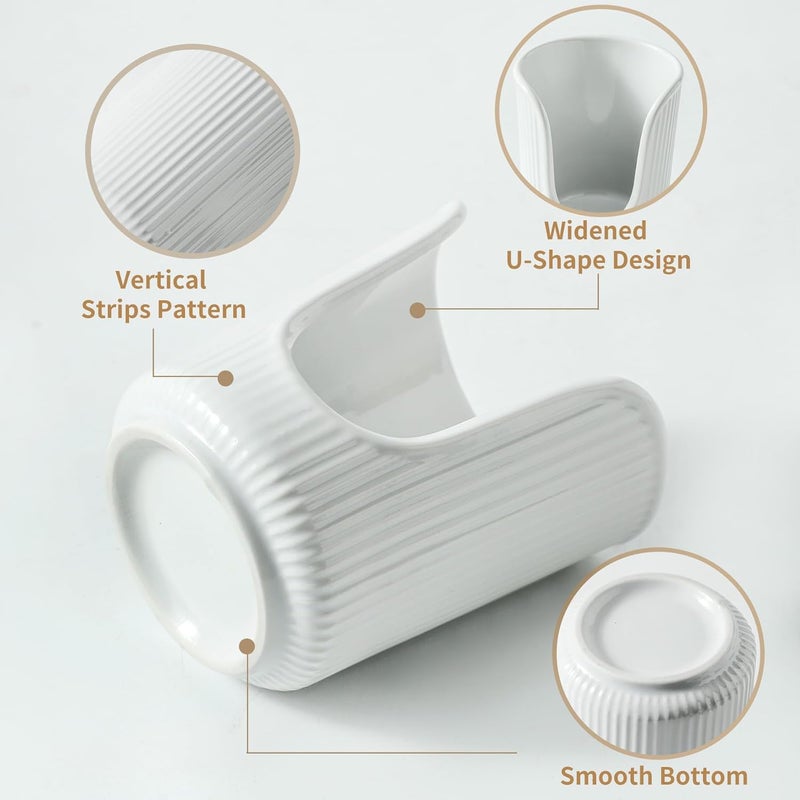Dobbyby Ceramic Bathroom Cup Dispenser with Stylish Vertical Stripes - Disposable Mouthwash Cup Holder Holds 3-4oz Paper Cups for Rinsing Cups on Bathroom Vanity Countertops (White-White-2 Pack) - Image 3